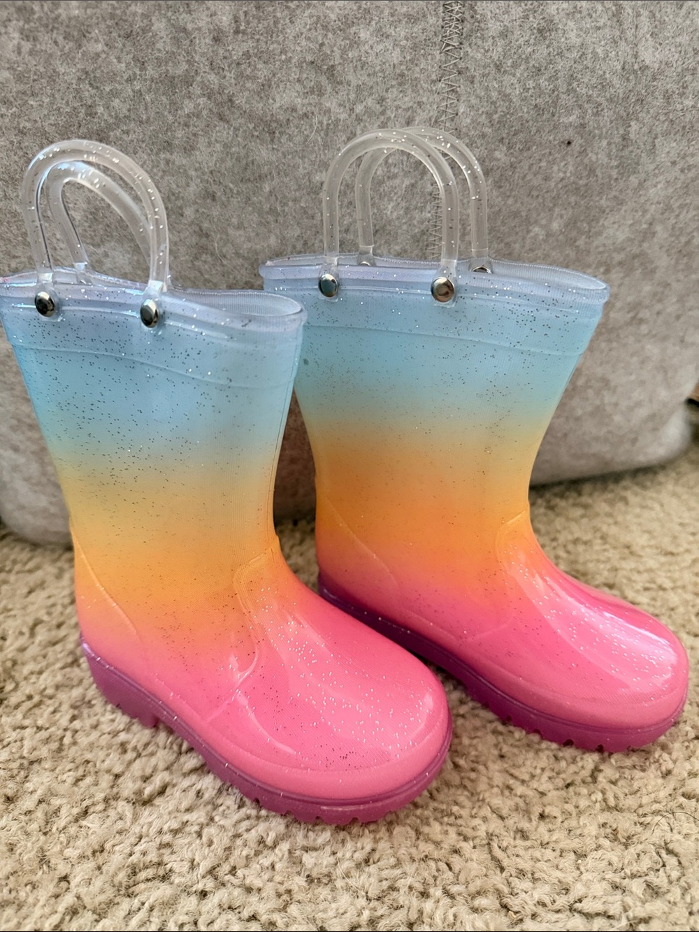 Kids Gradient Glitter Rain Boots - Pink Blue Yellow